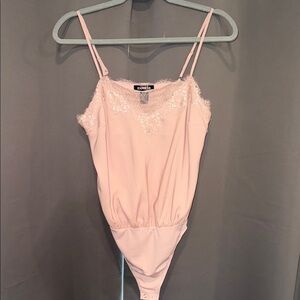 Express Pink Lace Trim Bodysuit